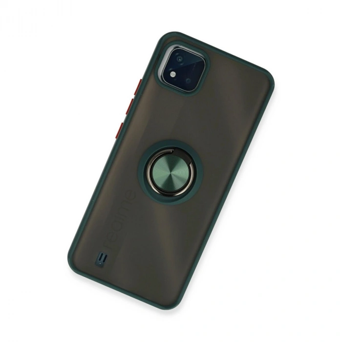 Realme C11 2021 Kılıf Montreal Yüzüklü  Kapak - Yeşil