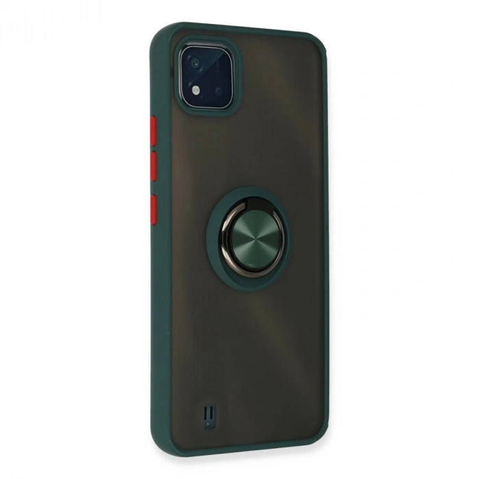 Realme C11 2021 Kılıf Montreal Yüzüklü  Kapak - Yeşil