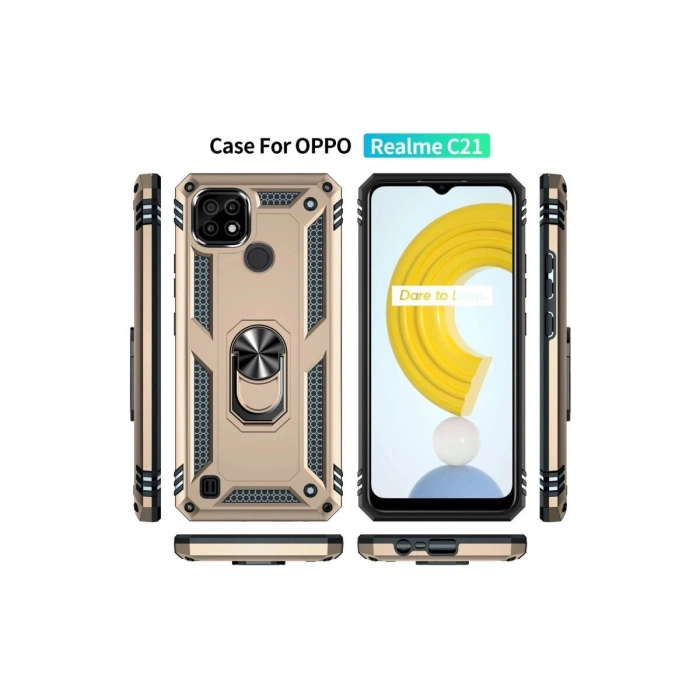 Realme C21 Kılıf Sofya Yüzüklü  Kapak - Gold