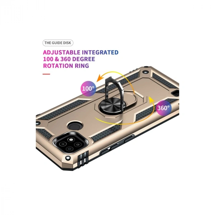 Realme C21 Kılıf Sofya Yüzüklü  Kapak - Gold