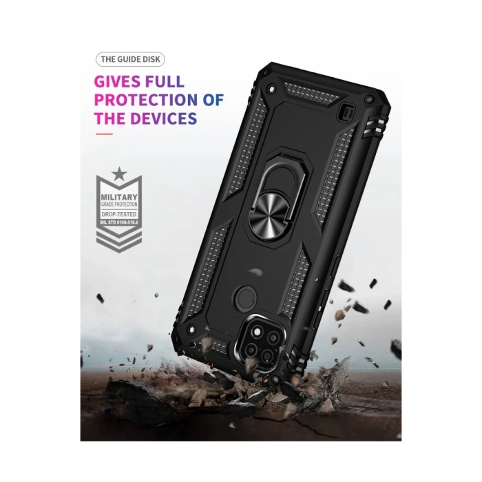 Realme C21 Kılıf Sofya Yüzüklü  Kapak - Siyah