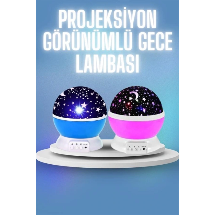 Renkli Yıldızlı Gökyüzü Projeksiyon Gece Lambası Pilli ve USB Kablolu