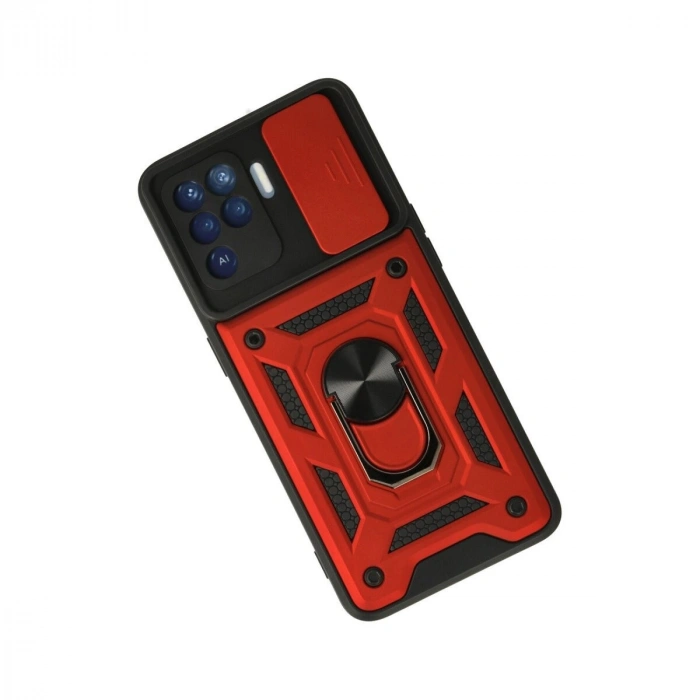 Reno 5 Lite Kılıf Pars Lens Yüzüklü  - Kırmızı