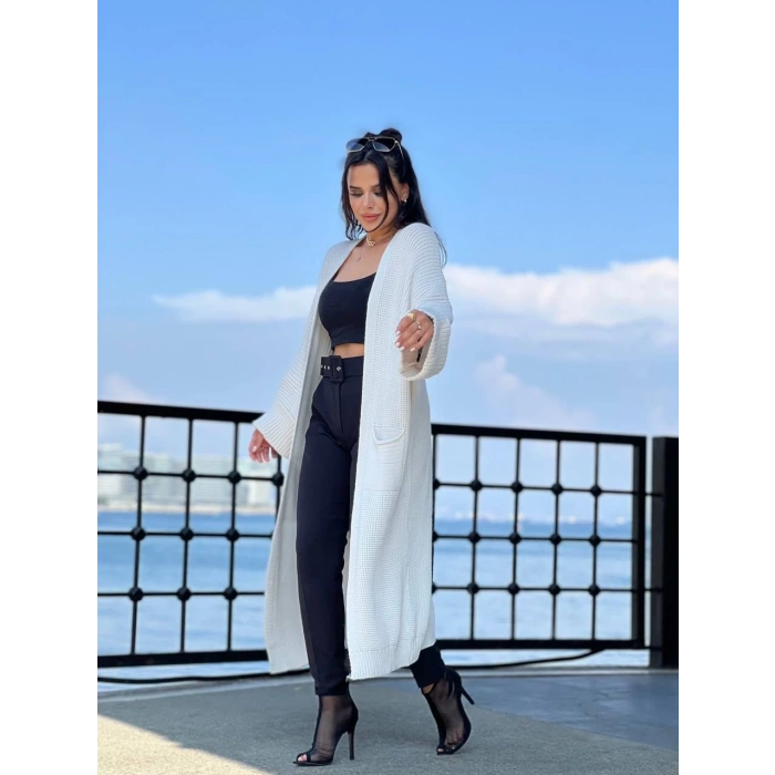 sa kol uzun triko hırka beyaz