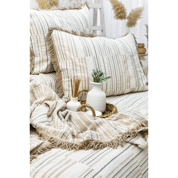 Şaheser Home Collection Yatak Örtüsü Çift Kişilik Müslin Lia Bej