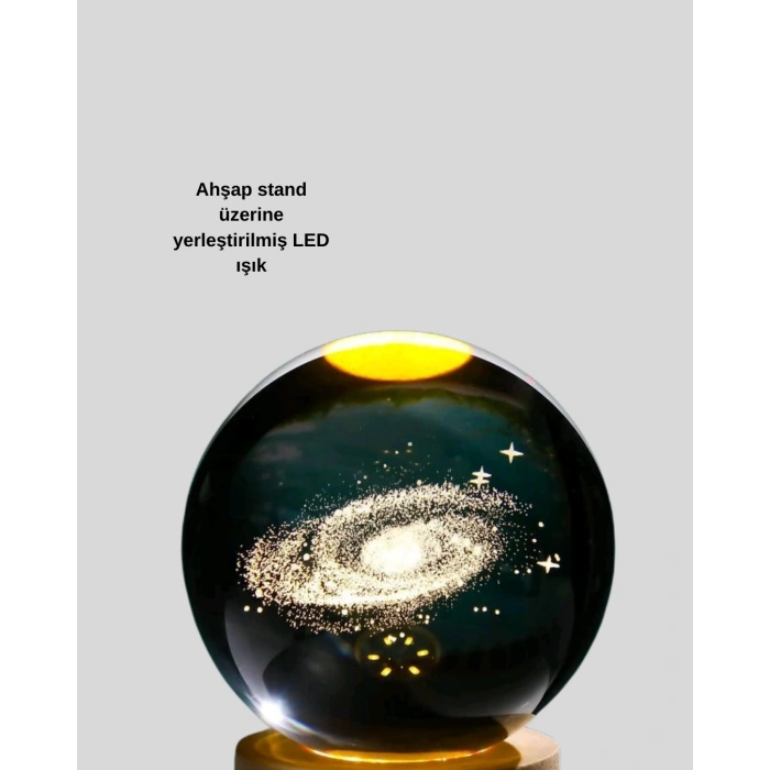 Samanyolu Desenli Kristal Küre Ahşap Standlı Gün Işığı LED Masa Lambası