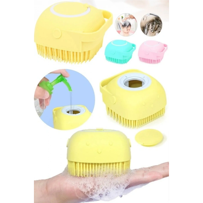 Şampuan Hazneli Kedi Köpek  Duş Fırçası 11 cm Sarı