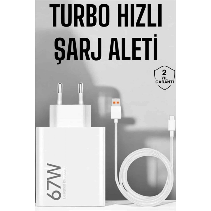 Şarj Aleti 67W Hızlı Şarj Turbo TypeC Uyumlu Şarj Adaptörü Kablosu