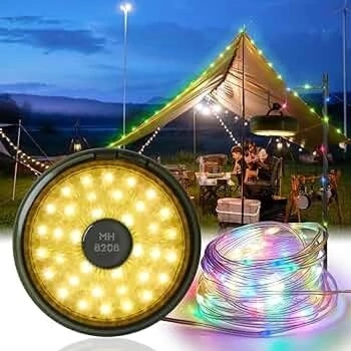 Şarjlı 10 Metre Ledli Şarj Göstergeli 8 Işık Modlu Hareketli Ve Flaşör Modlu Kamp Lambası Led Işık
