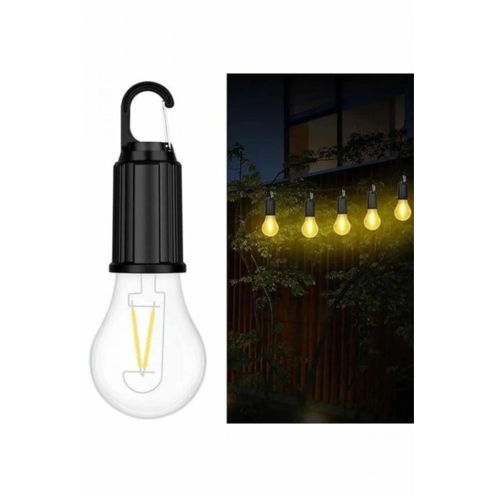 Şarjlı Dekoratif Kamp Lambası Askılı Ampul Led Işık TypeC Girişli