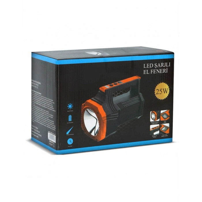 Şarjlı Dev Boy El Feneri 25W Süper Parlak LED El Lambası Kamp, Av ve Güvenlik İçin İdeal