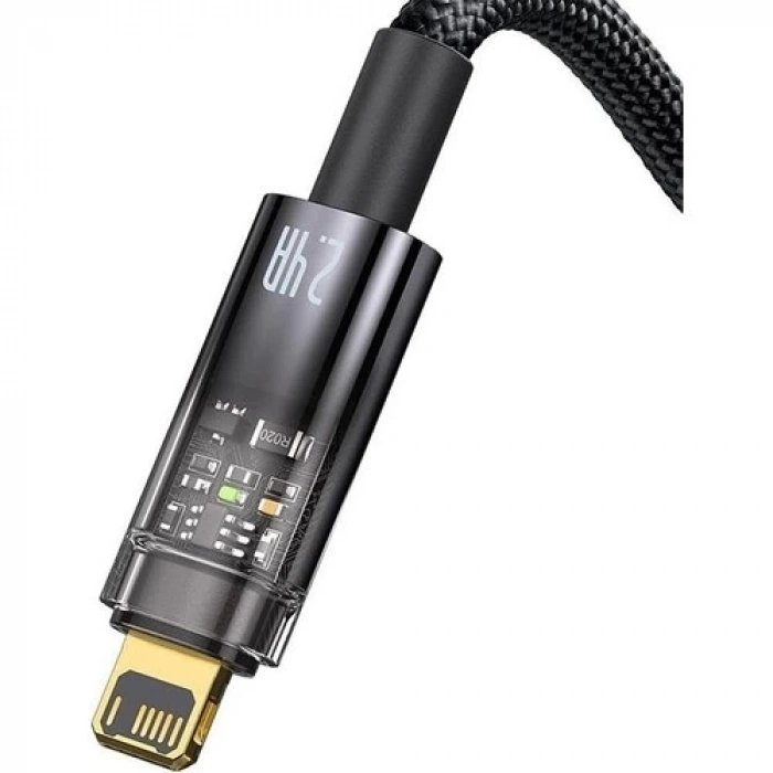 Şeffaf Uçlu iPhone 45w Usb Hızlı ve Dayanıklı Şarj ve Data Işıklı Örgü Kablo 1 Metre (  )