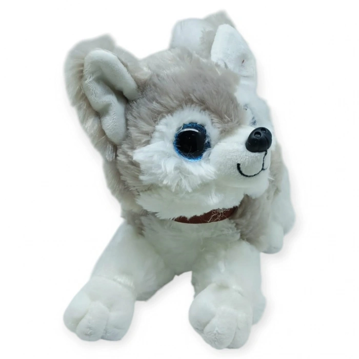 Sesli Peluş Yatan Köpek 25 cm - Gri - 1 ADET
