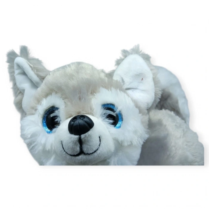 Sesli Peluş Yatan Köpek 25 cm - Gri - 1 ADET