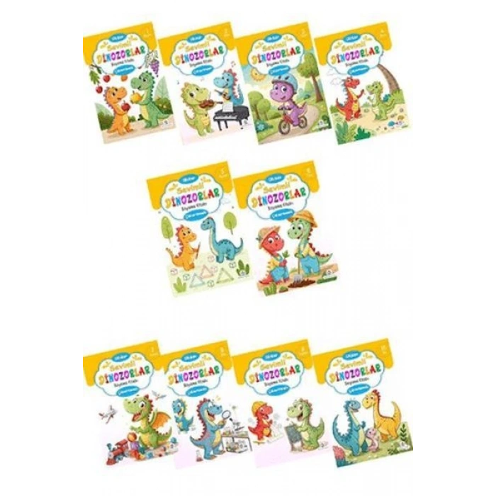 Sevimli Dinozorlar Boyama Kitabı Sticker Çıkartmalı (10 Kitap Set)
