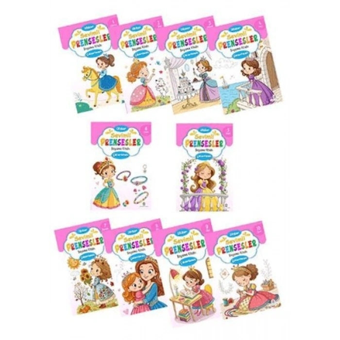 Sevimli Prensesler Boyama Kitabı Sticker Çıkartmalı (10 Kitap Set)