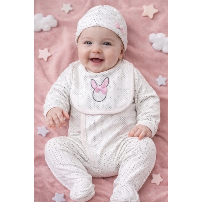 Sevimli Tşan Desenli Kız Bebek 4’lü Tulum Seti