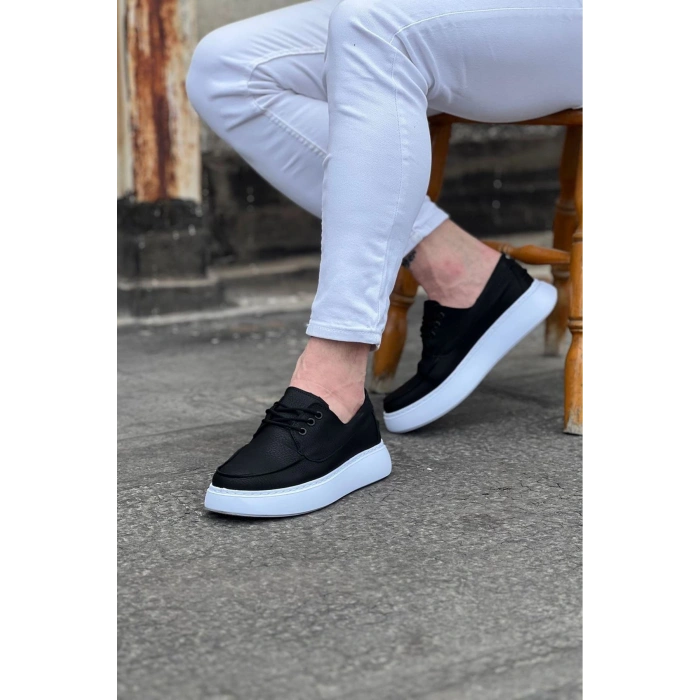 Siyah Cilt Ortopedik Taban Erkek Casual Ayakkabı