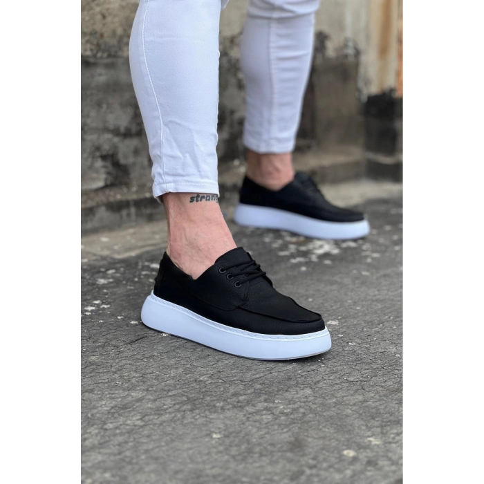 Siyah Cilt Ortopedik Taban Erkek Casual Ayakkabı