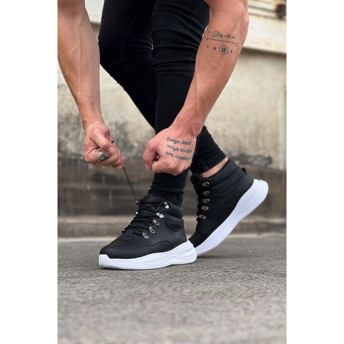 Siyah Cilt Yüksek Taban Yarım Bilek Bot