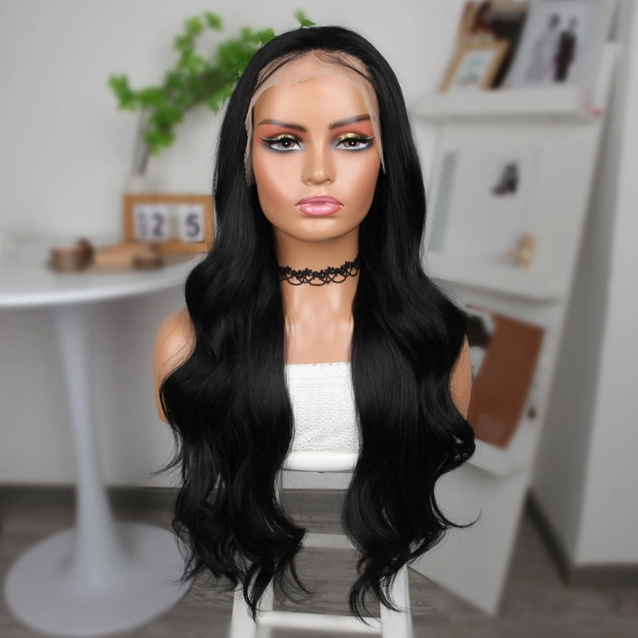 Siyah Fiber Sen Geniş Daalı Tül Peruk