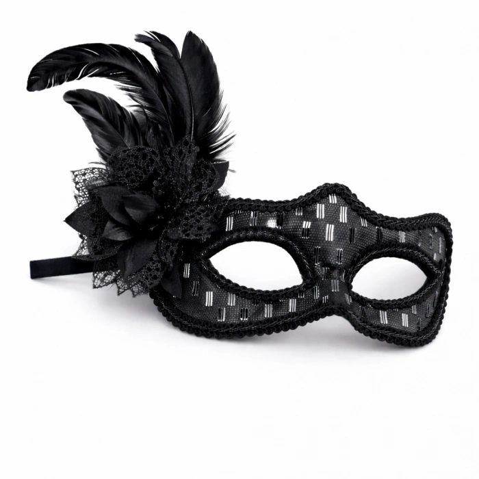 Siyah Tüylü B Maskesi Kadın Parti Aksesuarı