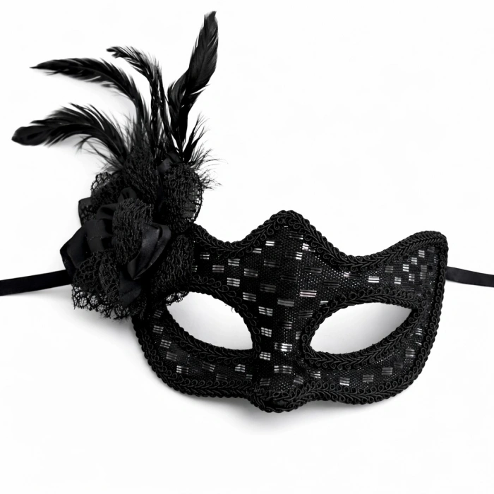 Siyah Tüylü B Maskesi Kadın Parti Aksesuarı