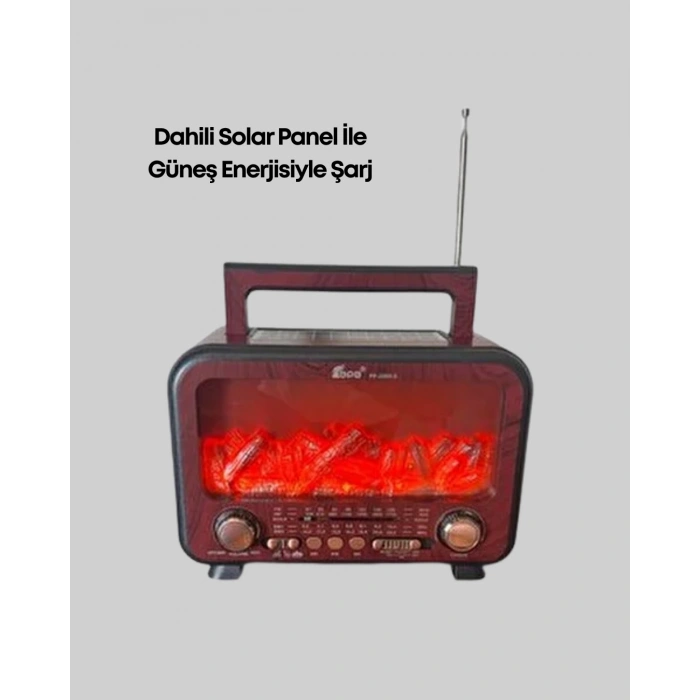 Şömine Alev Işıklı Solar Bluetooth Hoparlör – 7W Güçlü Ses, FM Radyo