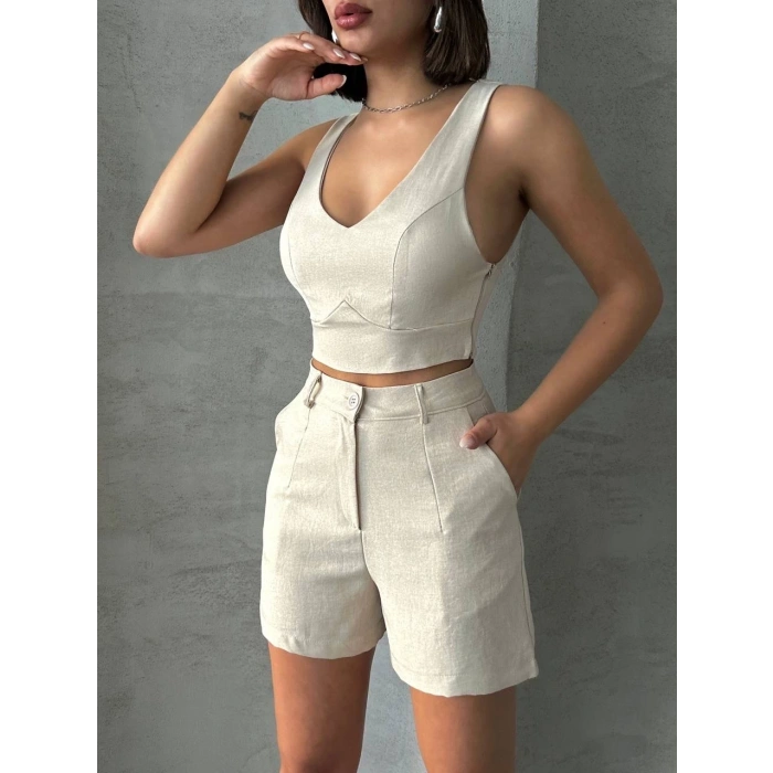 Şortlu keten takım s255014