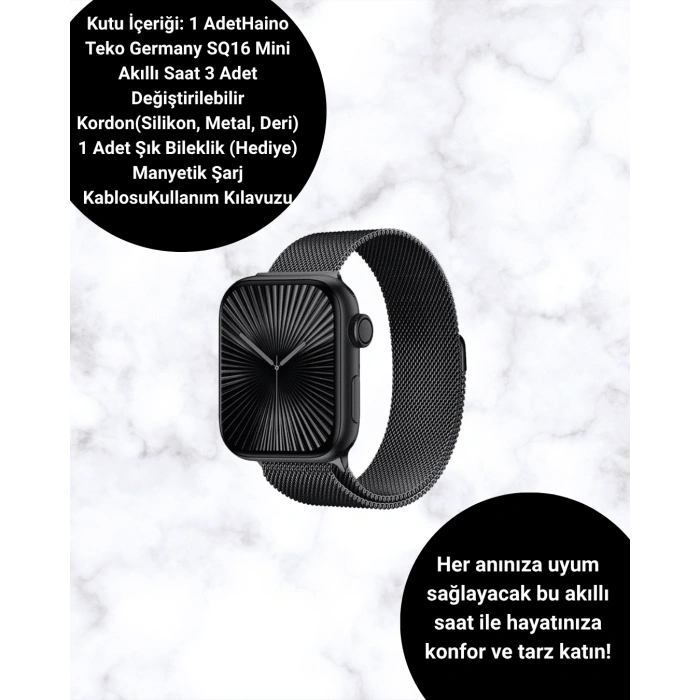 SQ16 Mini Series 10 Akıllı Saat – 3 Kordon + Hediye Bileklik
