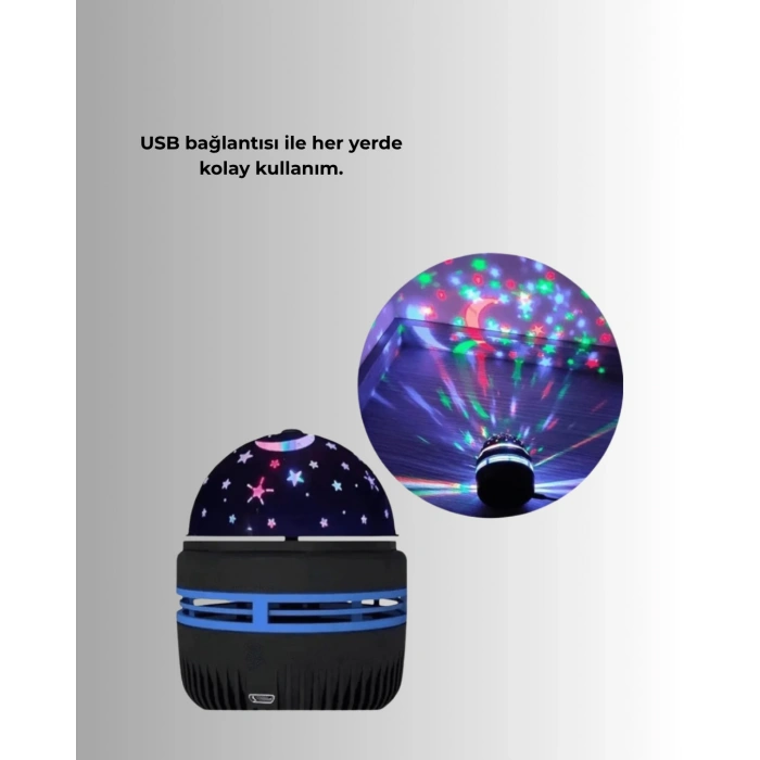 Star Master Galaxy Projektör – 360° Dönebilen Gece Lambası, Dekoratif Ambiyans Işığı