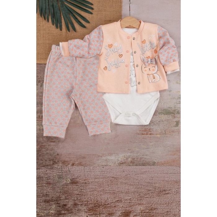 Stay Little Puan Desenli 3lü Hırkalı Kız Bebek Takım