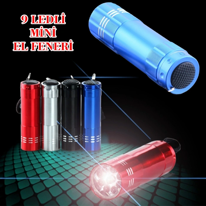 Süper Parlak 9 Ledli Metal Mini El Feneri (74)