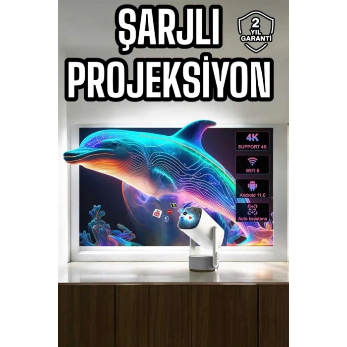 Taşınabilir Sinema Oyun Projektörü Akıllı Projeksiyon Android 11 Yeni Nesil