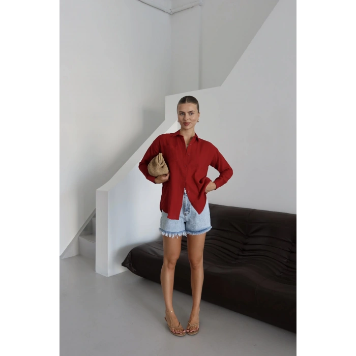 Tek cepli müslin gömlek bordo pt