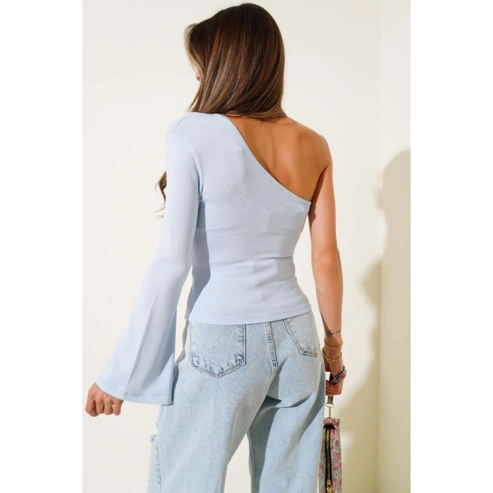 Tek Omuzlu Basic Bluz Mavi