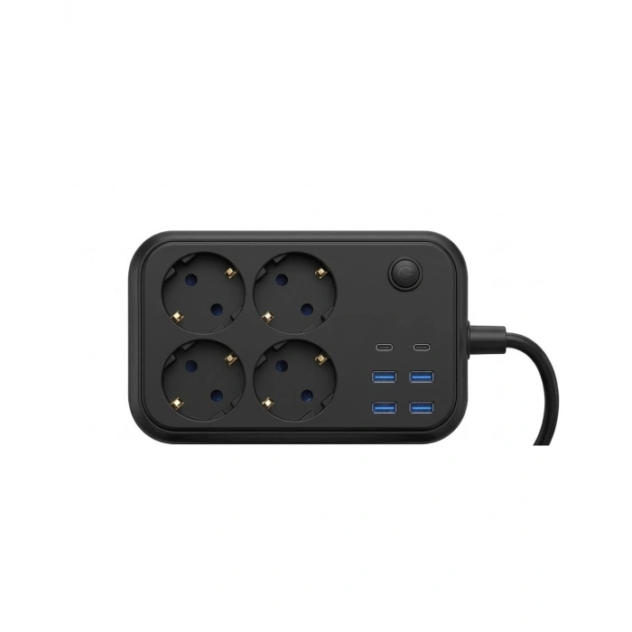 Termal Korumalı Uzatma Kablosu 4 Priz USB ve Type C Çoklu Şarj İstasyonu