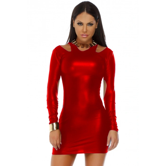 TP101201 Uzun Kollu Açık Mini Elbise