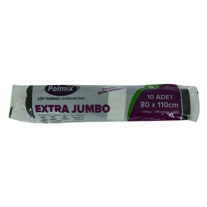 Torbası Extra Jumbo Boy 80x110Cm 300Gr 39Mikron 90Lt Siyah Rulo 10 Adet