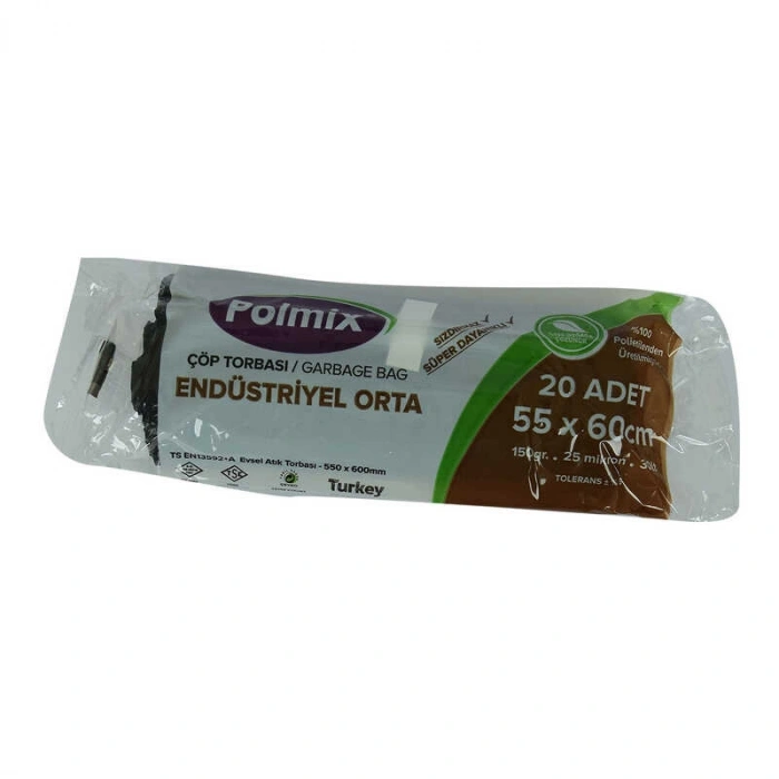 Torbası Orta Boy 55x60Cm 150Gr 25Mikron 30Lt Siyah Rulo 20 Adet