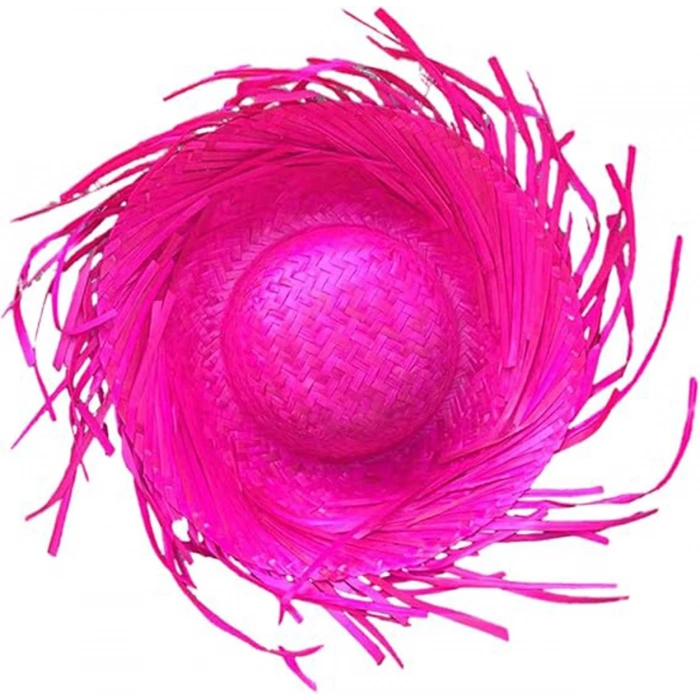 Tropikal Parti Pembe Fuşya Hasır Hawaii Şapkası 13x36 cm
