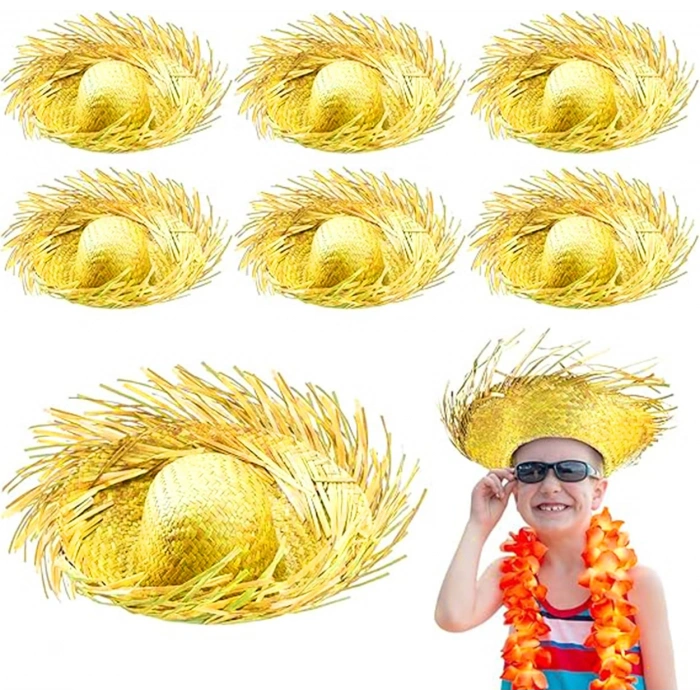 Tropikal Parti Sarı Hasır Hawaii Şapkası 13x36 cm