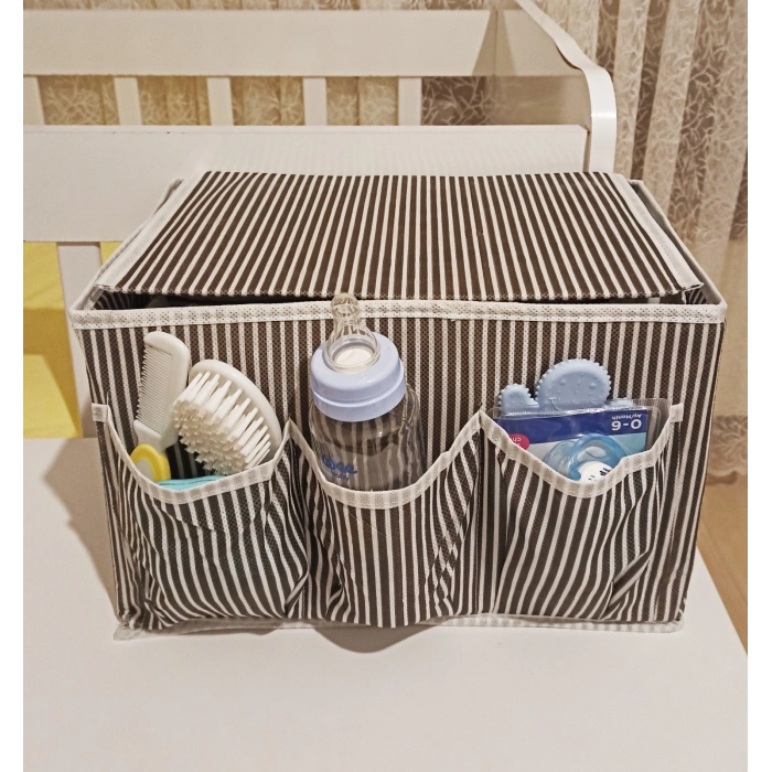 Tutturma Aparatlı Bebek Beşik Başucu Düzenleyici Kapaklı 5 Bölmeli Organizer