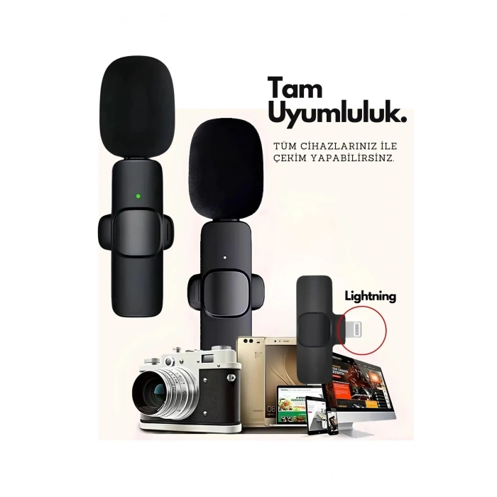 TypeC Çiftli Kablosuz Yaka Mikrofonu Seti  YouTube, TikTok, Vlog ve Canlı Yayınlar İçin Telefon Uyumlu Çift Mikrofon (  )