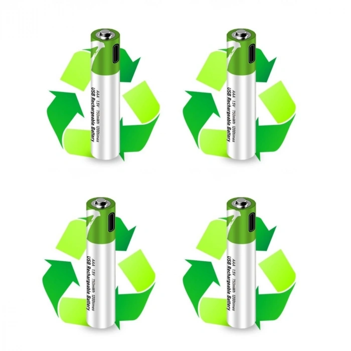 TypeC ile Şarjolabilen 4 lü AAA 1.5V Lityum İnce Şarjlı Kalem Pil 750 mAH Uzun Ömürlü (  )