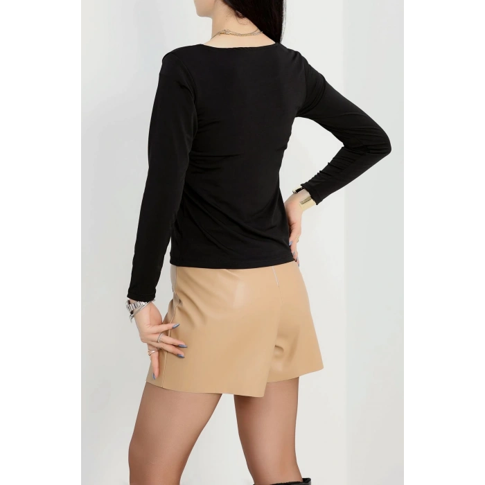 U yaka kaşkorse bluz siyah