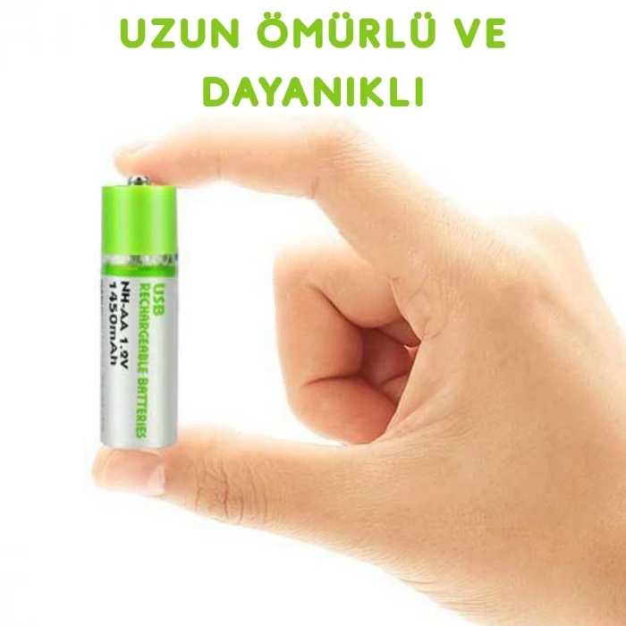 Usb ile Şarj Olabilen 2 li 1450 mah Lityum Şarjlı Kalem Pil (  )