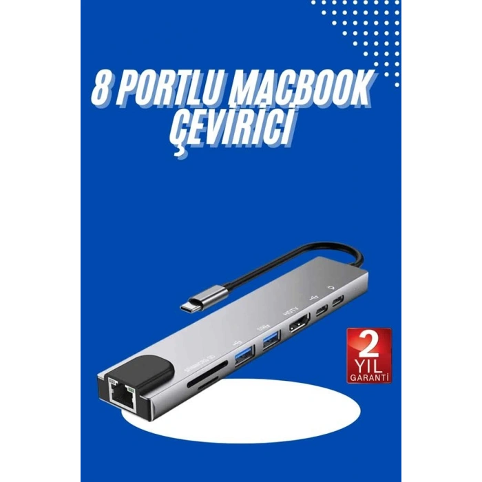 Usb Typec Hub Dönüştürücü Çevirici Çoklayıcı Macbook Çevirici 8 Portlu