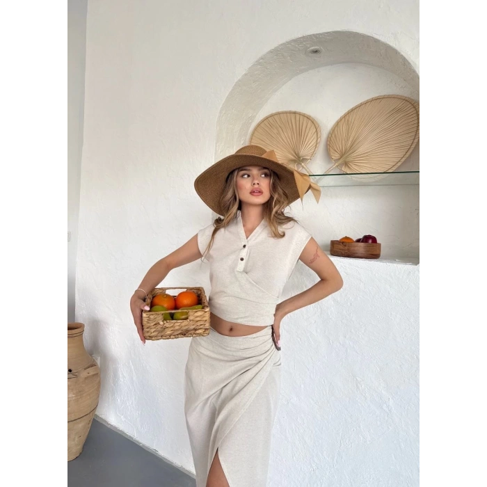 Uzun etekli bluz takım keten  s255852