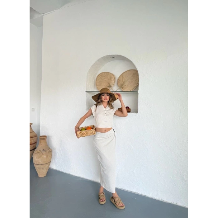 Uzun etekli bluz takım keten  s255852